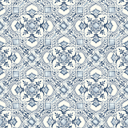 Chesapeake Marjoram Blue Floral Tile Wallpaper, 20.5-in by 33-ft