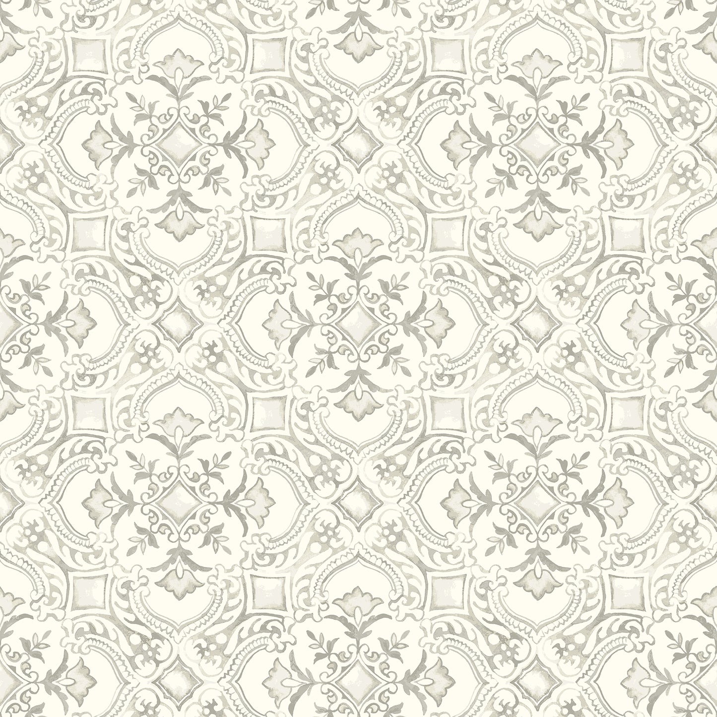 Chesapeake Marjoram Light Grey Floral Tile Wallpaper, 20.5-in by 33-ft