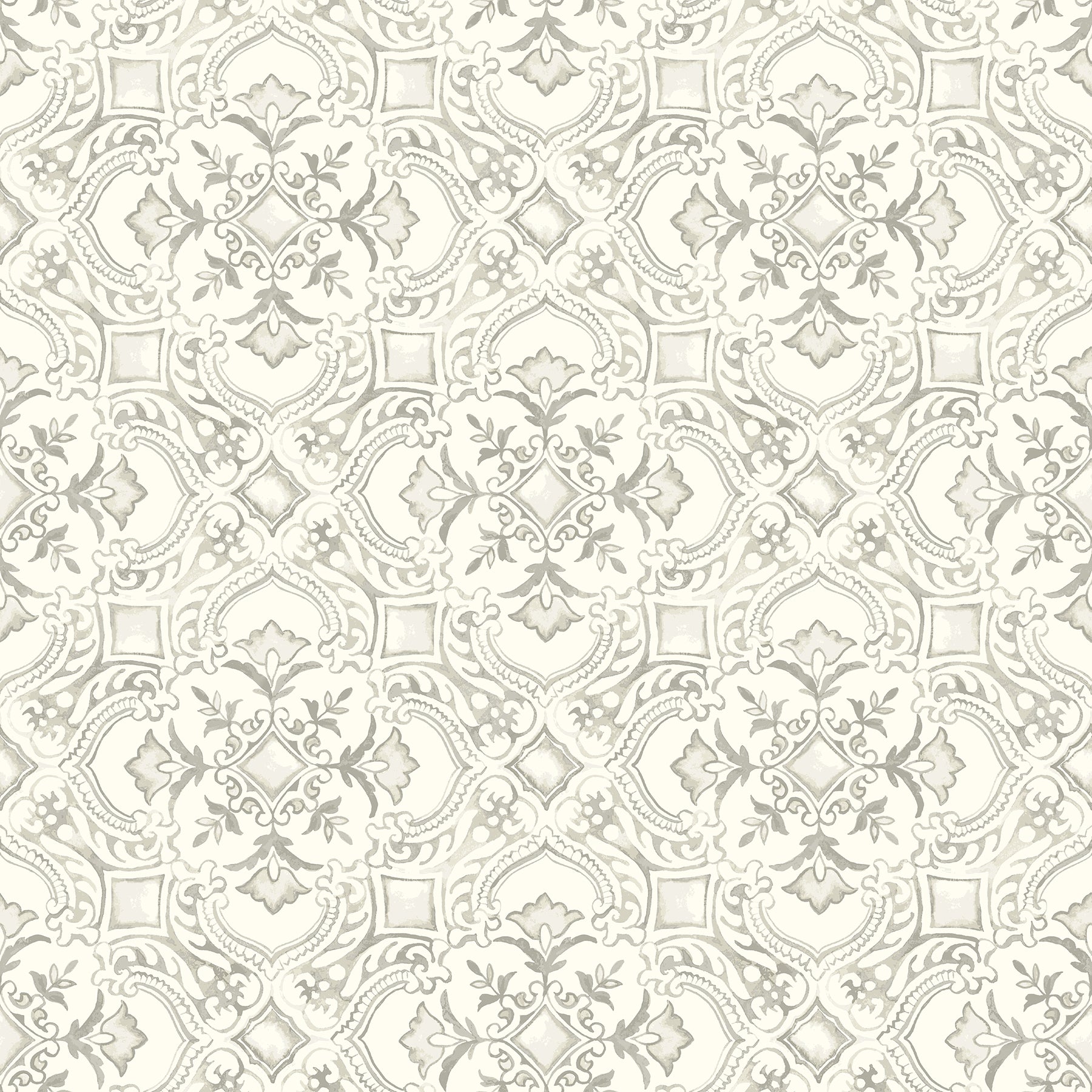 Chesapeake Marjoram Light Grey Floral Tile Wallpaper, 20.5-in by 33-ft