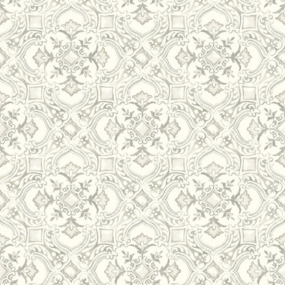 Chesapeake Marjoram Light Grey Floral Tile Wallpaper, 20.5-in by 33-ft