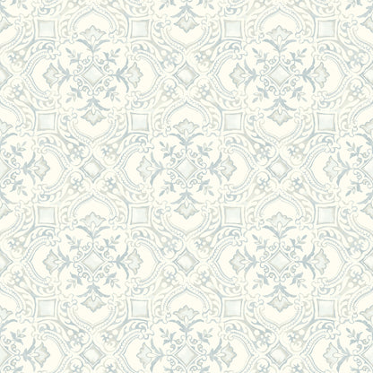 Chesapeake Marjoram Light Blue Floral Tile Wallpaper, 20.5-in by 33-ft