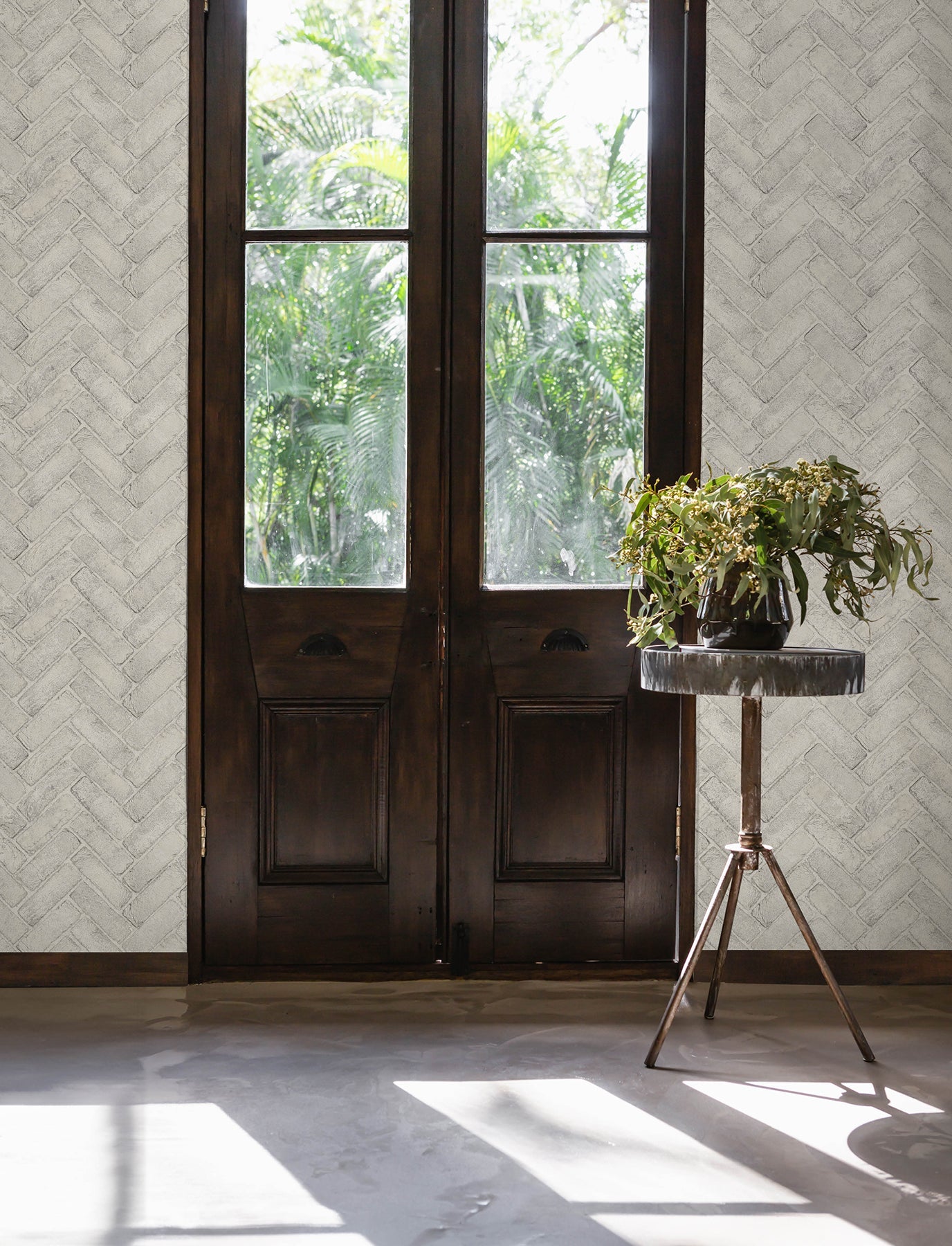 Chesapeake Canelle White Brick Herringbone Wallpaper, 20.5-in by 33-ft