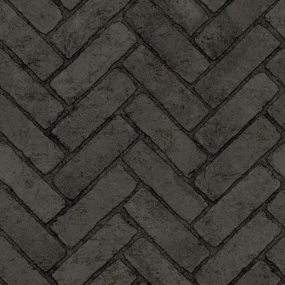 Chesapeake Canelle Black Brick Herringbone Wallpaper, 20.5-in by 33-ft