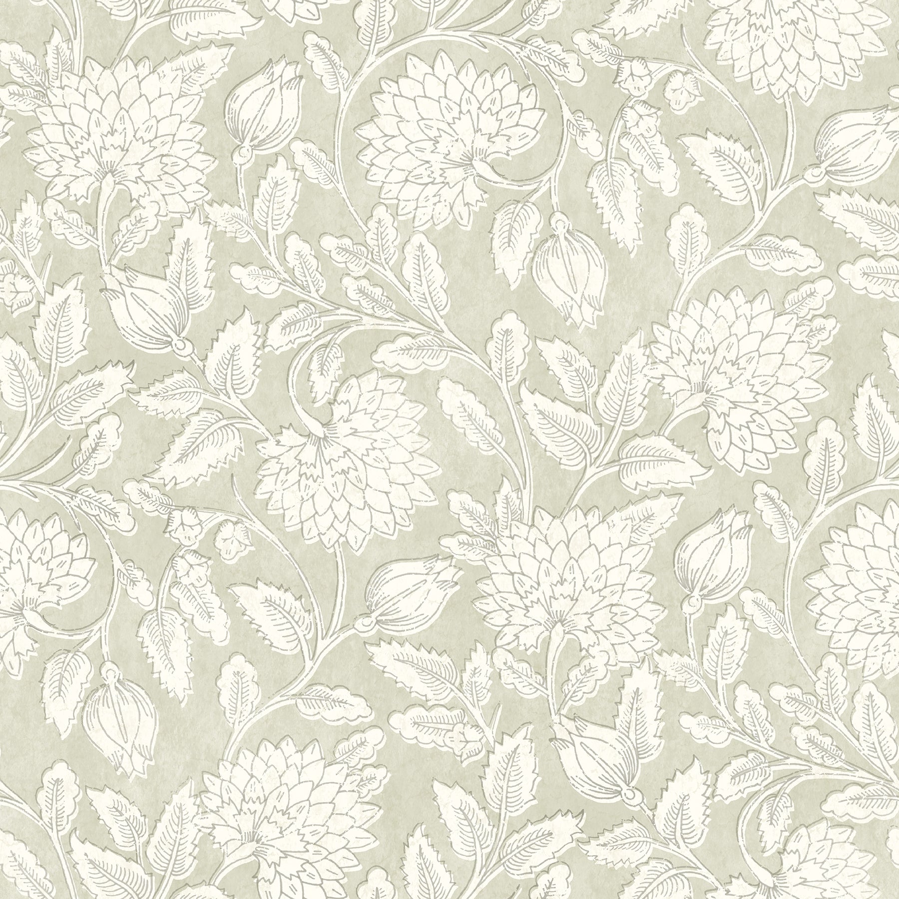 Chesapeake Vadouvan Sage Jacobean Trail Wallpaper, 20.5-in by 33-ft