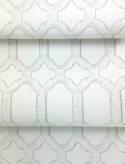 Chesapeake Chervil White Trellis Wallpaper, 20.5-in by 33-ft