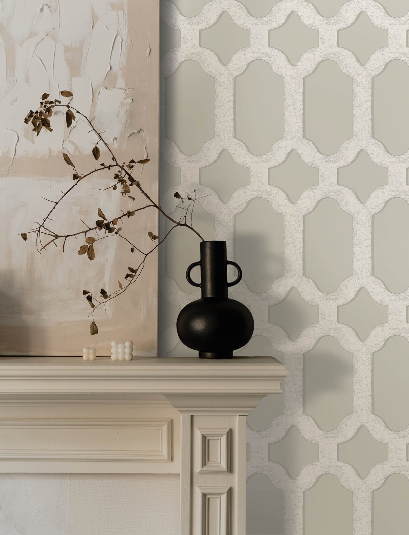 Chesapeake Chervil Light Grey Trellis Wallpaper, 20.5-in by 33-ft