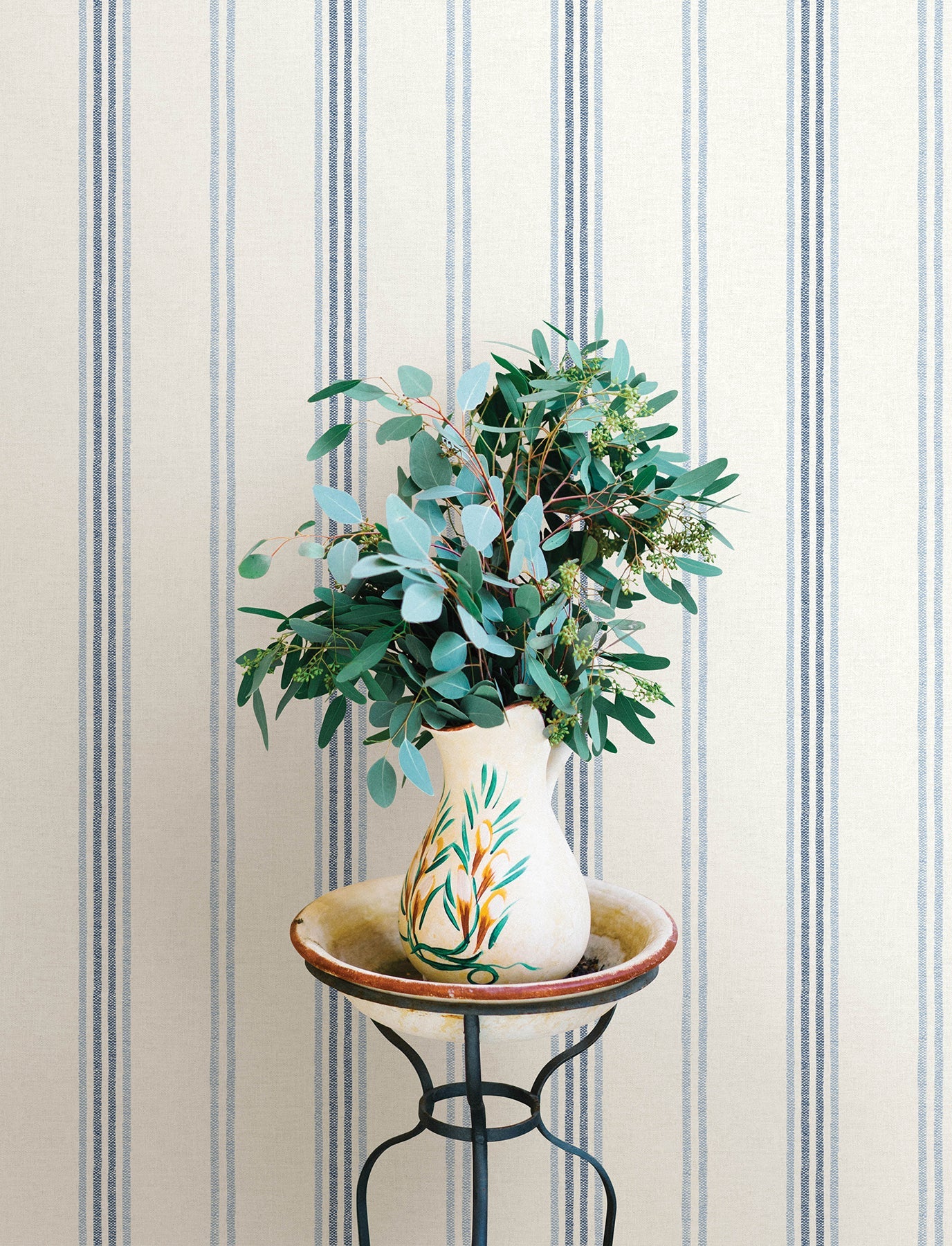 Chesapeake Lovage Blue Linen Stripe Wallpaper, 20.5-in by 33-ft