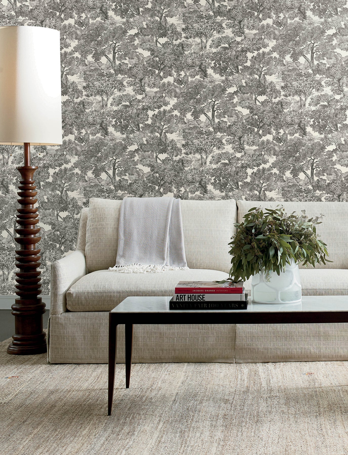 Chesapeake Spinney Black Toile Wallpaper, 20.5-in by 33-ft