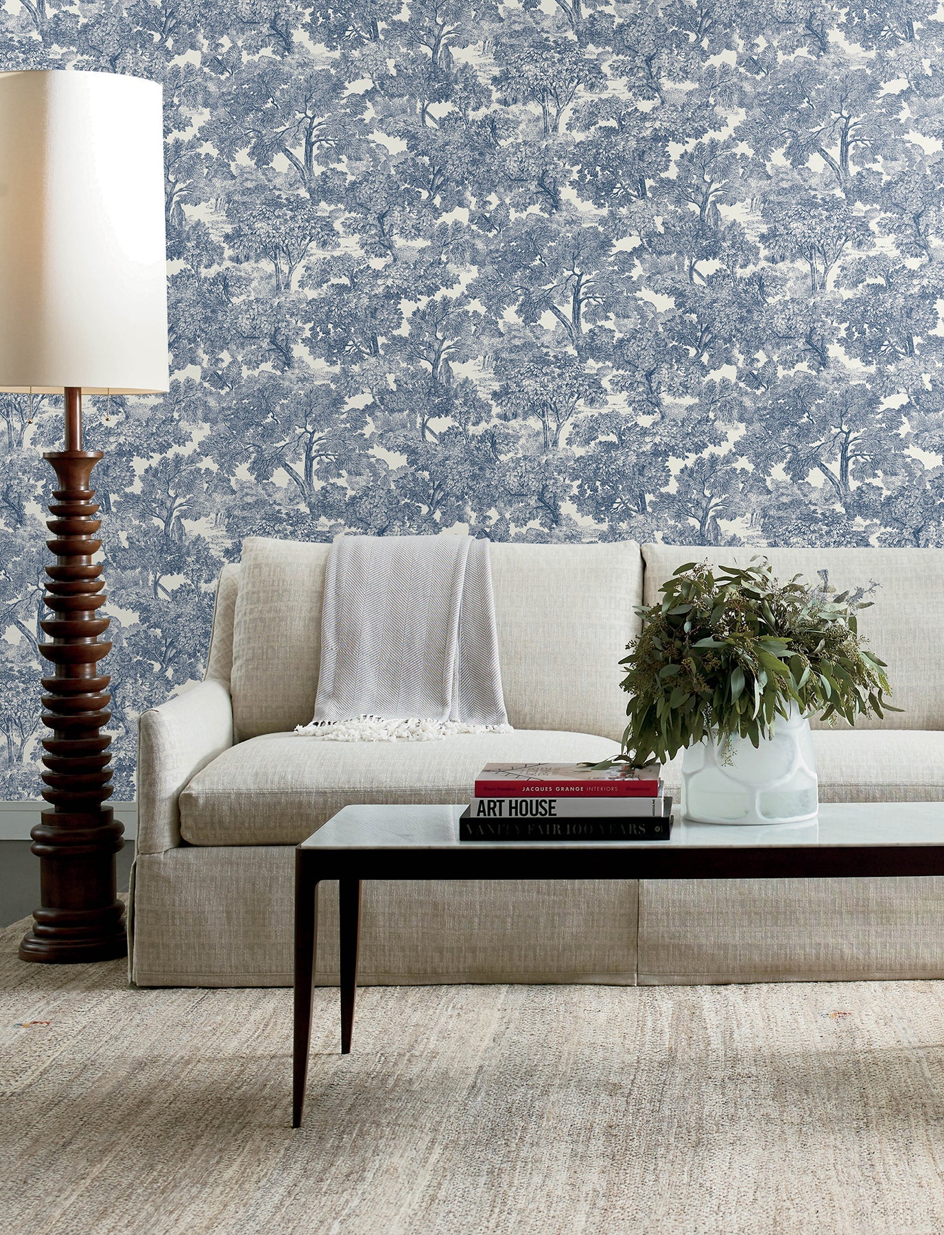 Chesapeake Spinney Blue Toile Wallpaper, 20.5-in by 33-ft