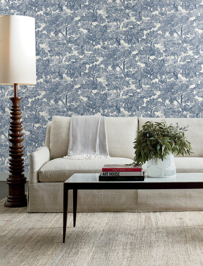 Chesapeake Spinney Blue Toile Wallpaper, 20.5-in by 33-ft