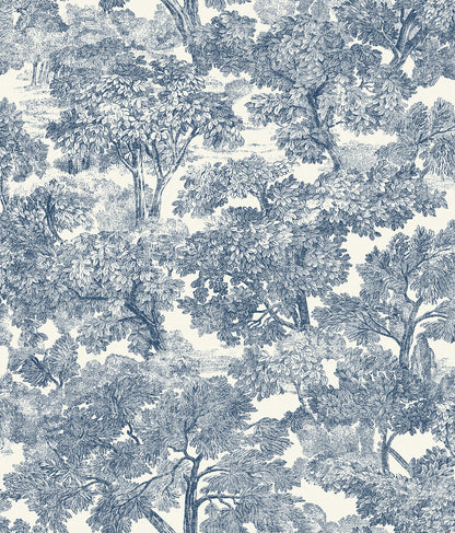 Chesapeake Spinney Blue Toile Wallpaper, 20.5-in by 33-ft