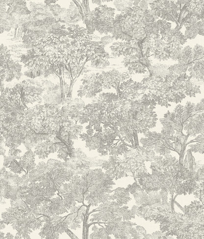 Chesapeake Spinney Grey Toile Wallpaper, 20.5-in by 33-ft