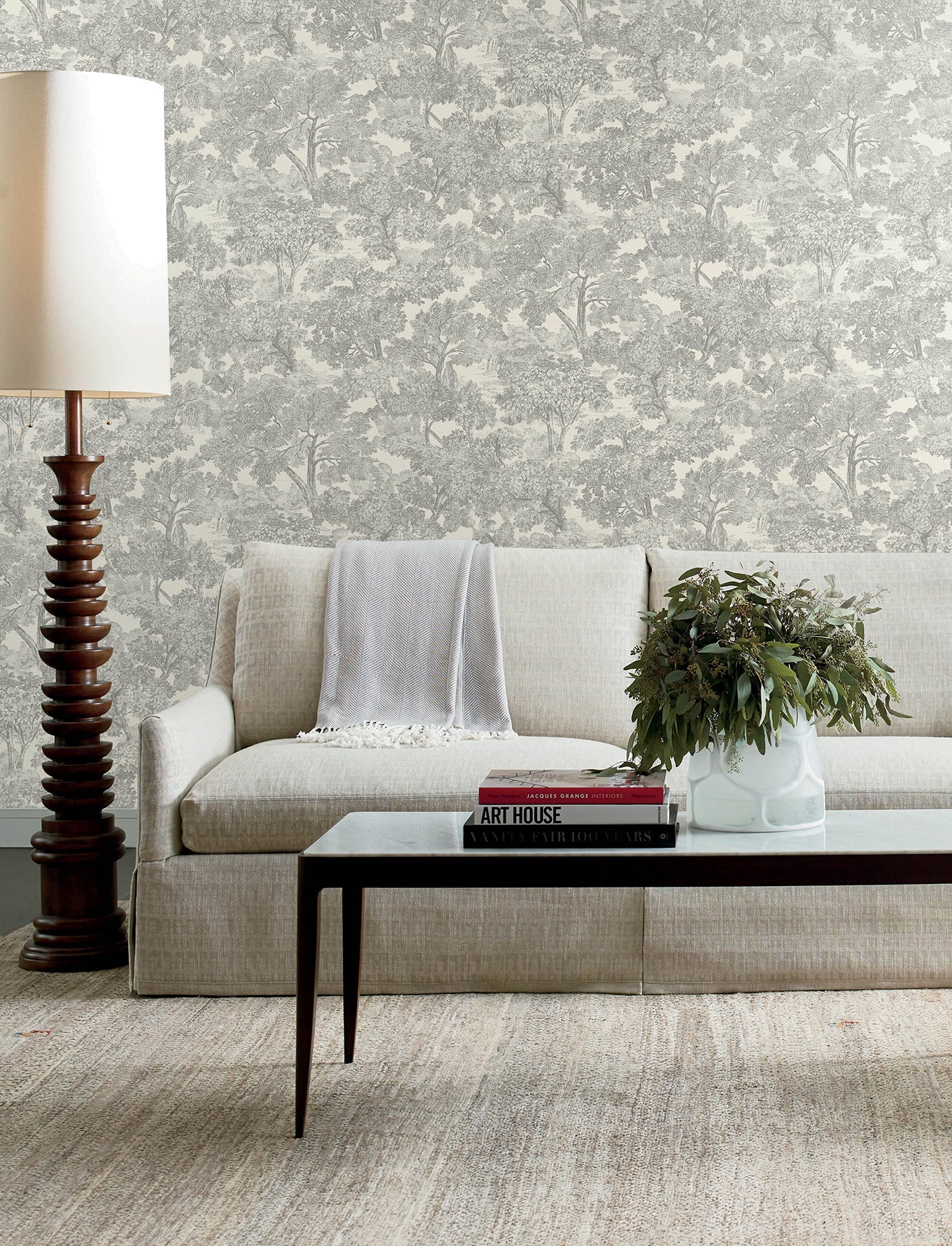 Chesapeake Spinney Grey Toile Wallpaper, 20.5-in by 33-ft