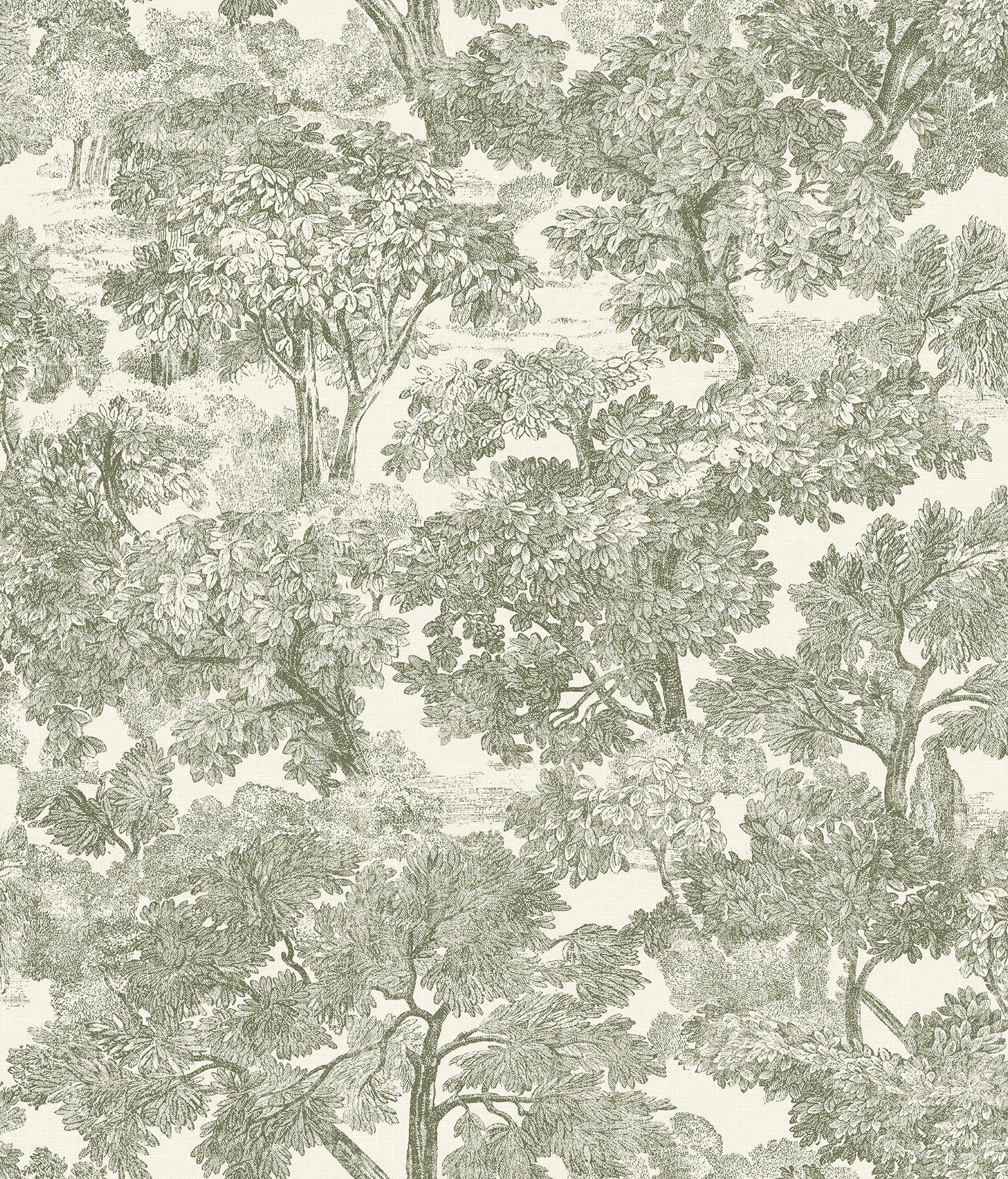 Chesapeake Spinney Green Toile Wallpaper, 20.5-in by 33-ft