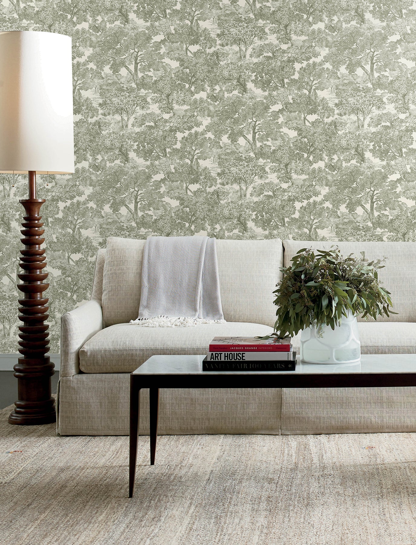 Chesapeake Spinney Green Toile Wallpaper, 20.5-in by 33-ft