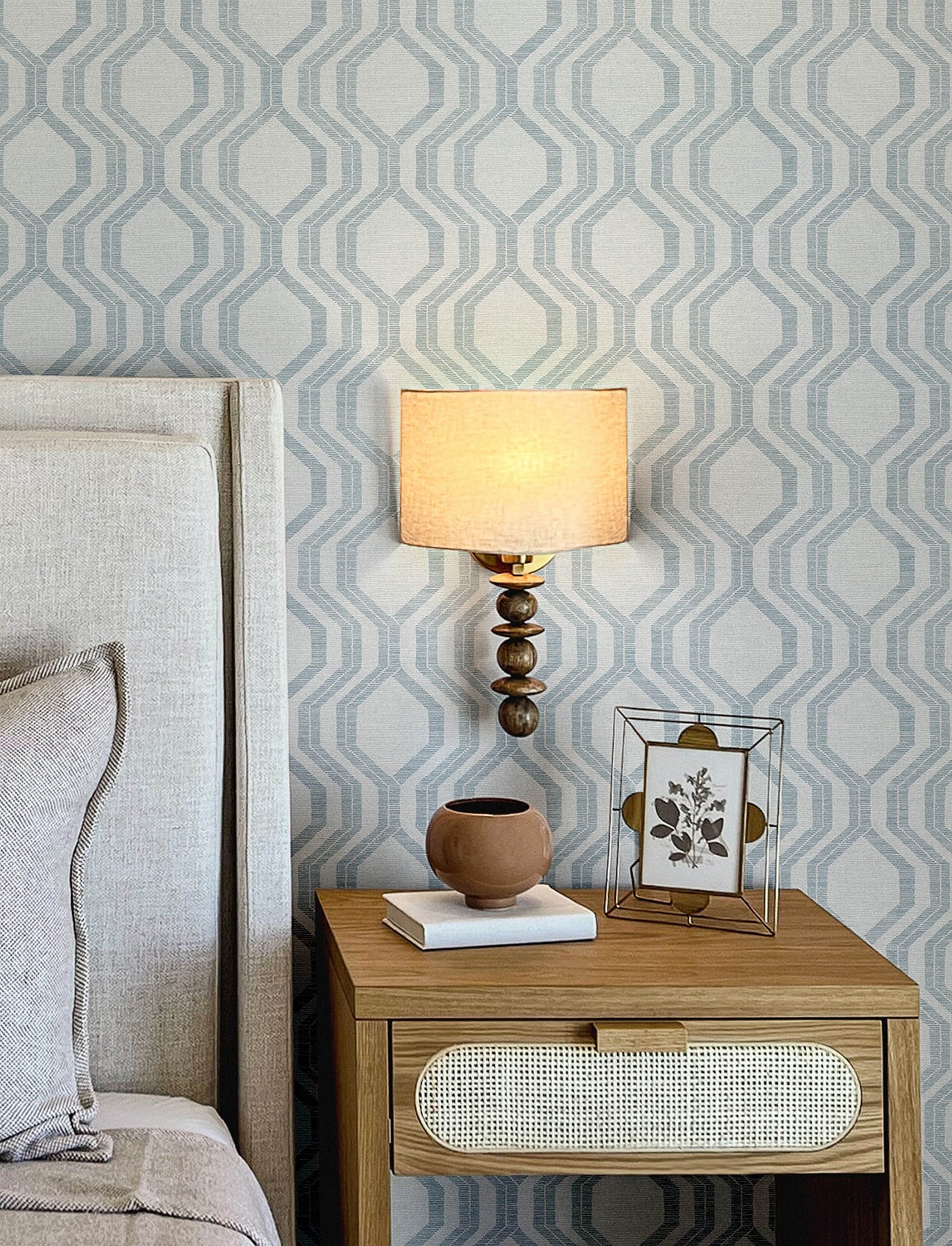 A-Street Prints Burton Light Blue Modern Ogee Wallpaper, 20.5-in by 33-ft