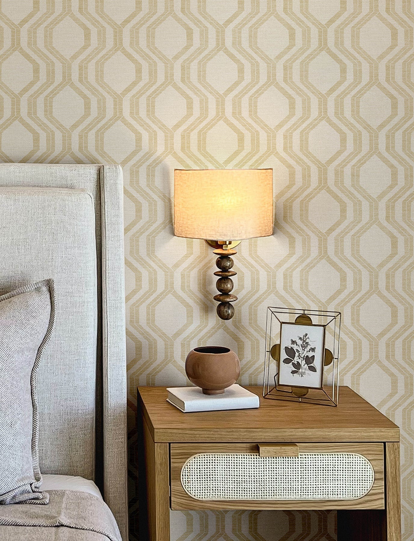 A-Street Prints Burton Gold Modern Ogee Wallpaper, 20.5-in by 33-ft