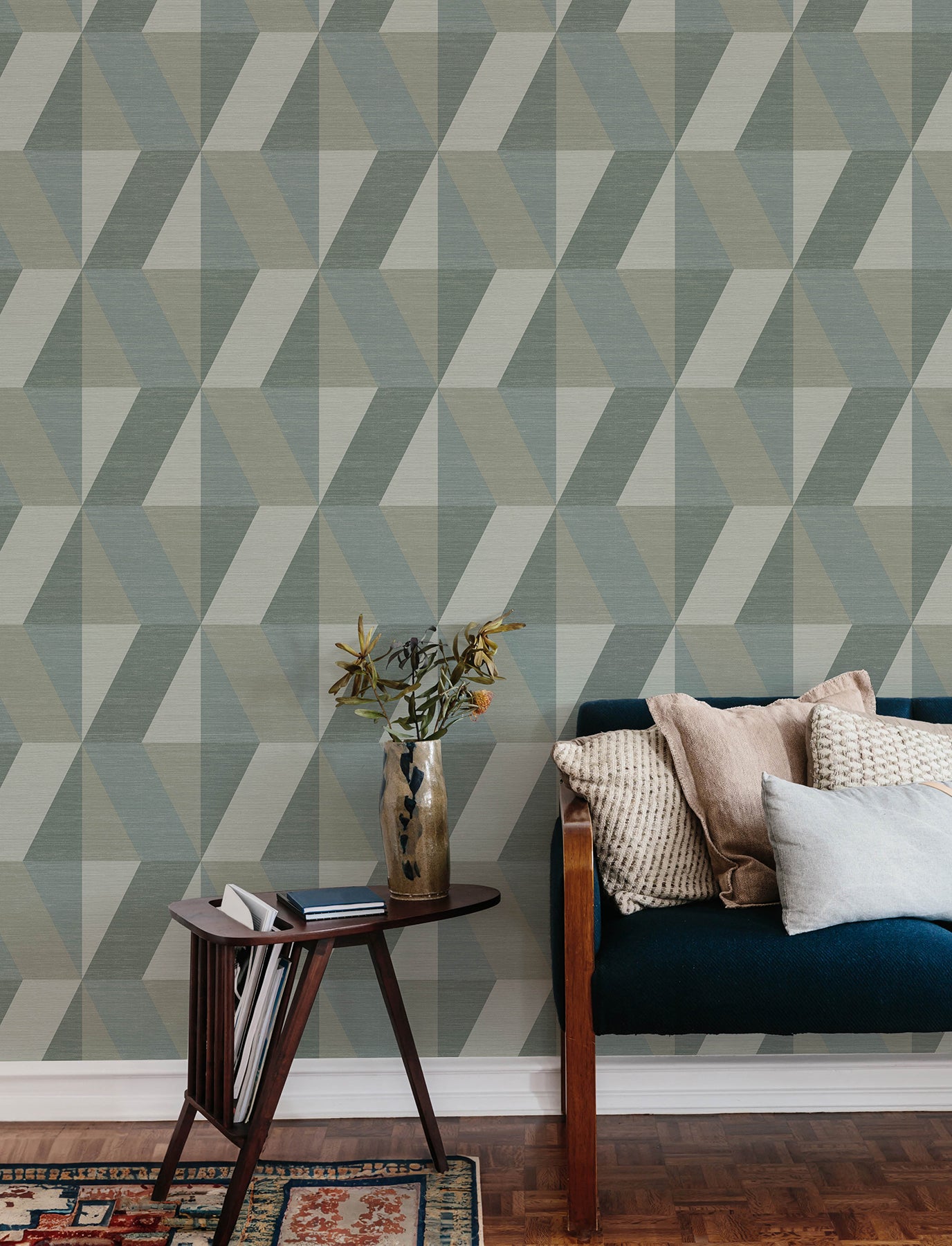 A-Street Prints Winslow Green Geometric Faux Grasscloth Wallpaper, 20.5-in by 33-ft