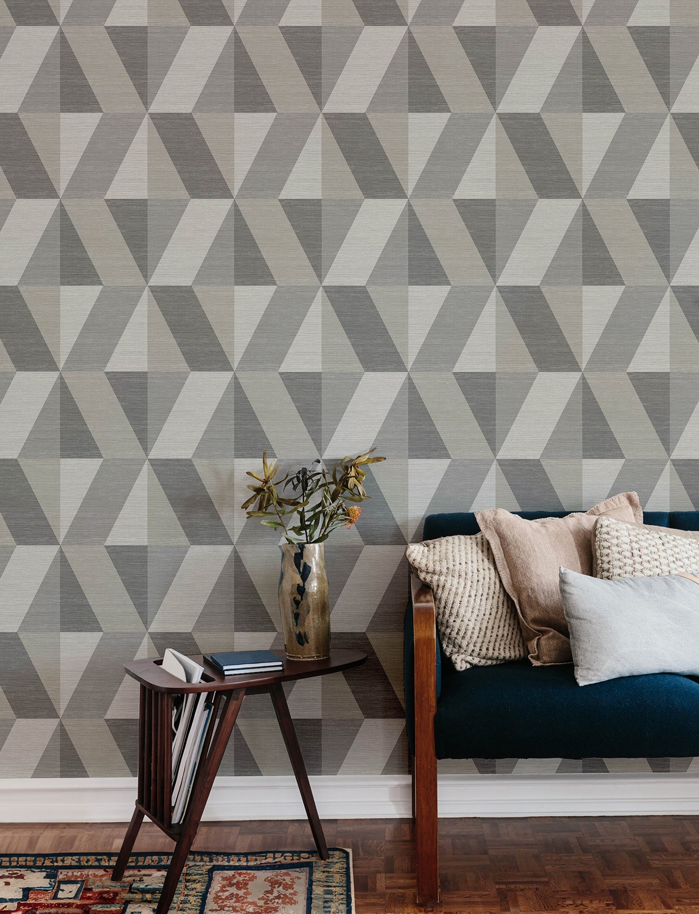 A-Street Prints Winslow Stone Geometric Faux Grasscloth Wallpaper, 20.5-in by 33-ft