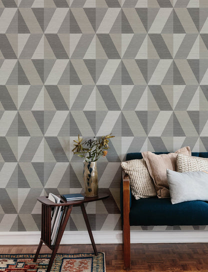 A-Street Prints Winslow Stone Geometric Faux Grasscloth Wallpaper, 20.5-in by 33-ft