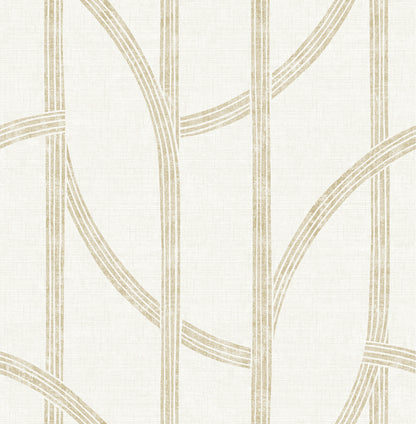 A-Street Prints Harlow Gold Curved Contours Wallpaper, 20.5-in by 33-ft