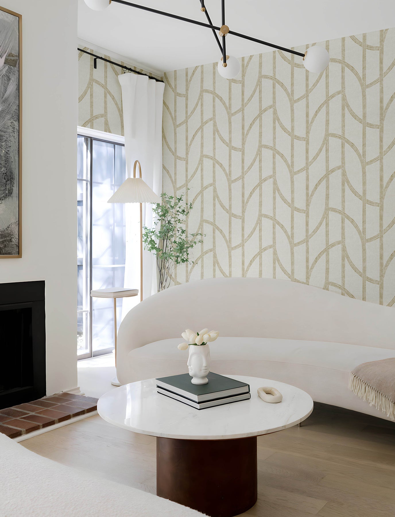 A-Street Prints Harlow Gold Curved Contours Wallpaper, 20.5-in by 33-ft