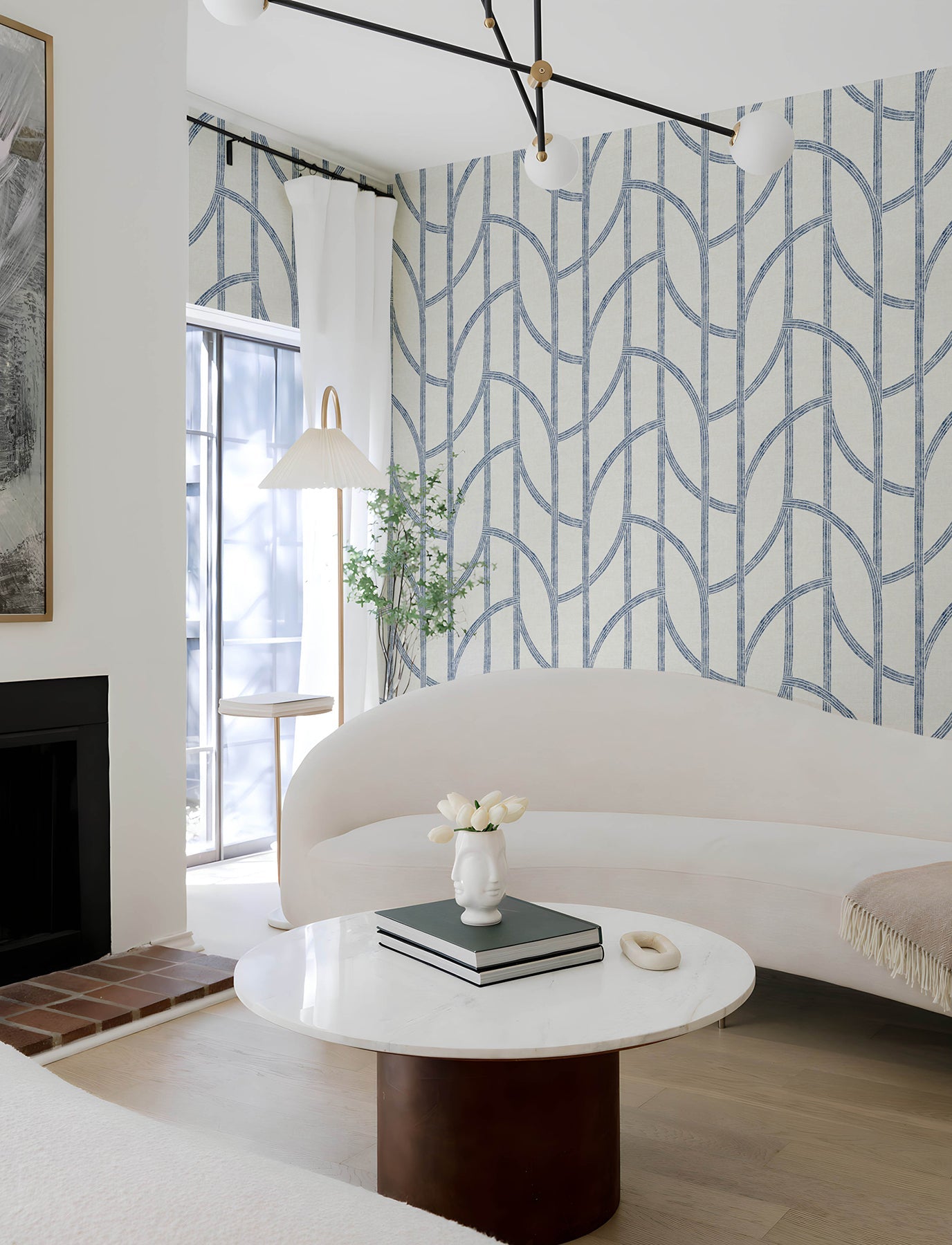 A-Street Prints Harlow Indigo Curved Contours Wallpaper, 20.5-in by 33-ft