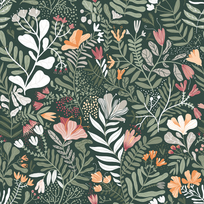 A-Street Prints Brittsommar Evergreen Woodland Floral Wallpaper, 20.9-in by 33-ft