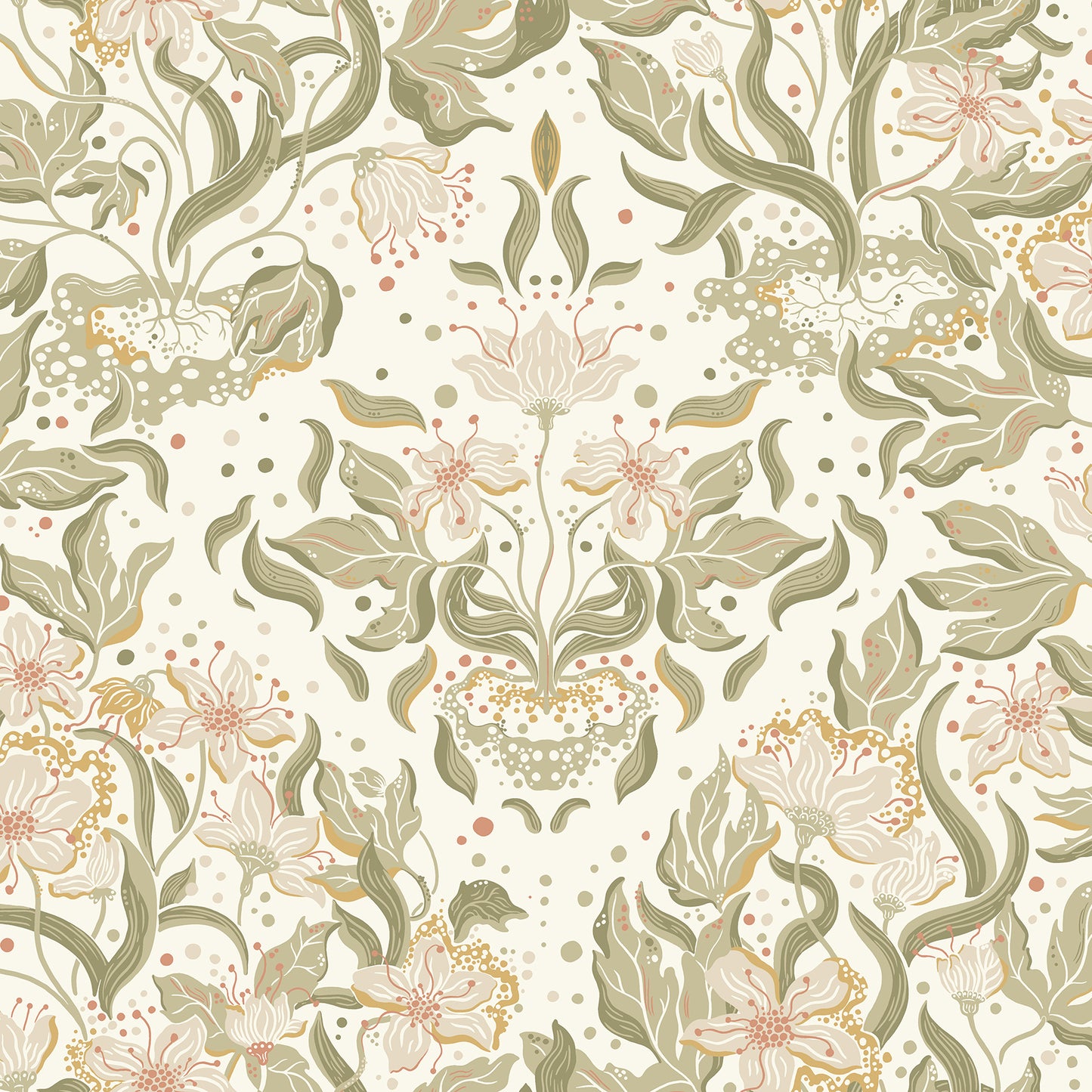 A-Street Prints Lisa Olive Floral Damask Wallpaper, 20.9-in by 33-ft