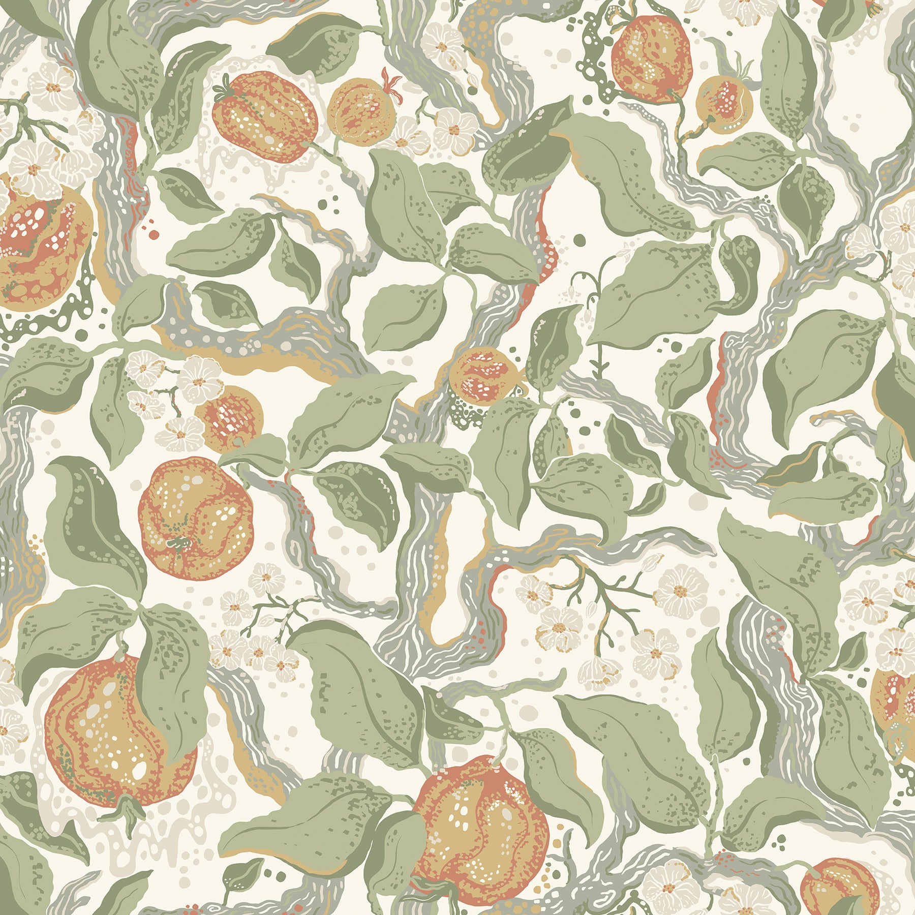 A-Street Prints Kort Green Fruit and Floral Wallpaper, 20.9-in by 33-ft