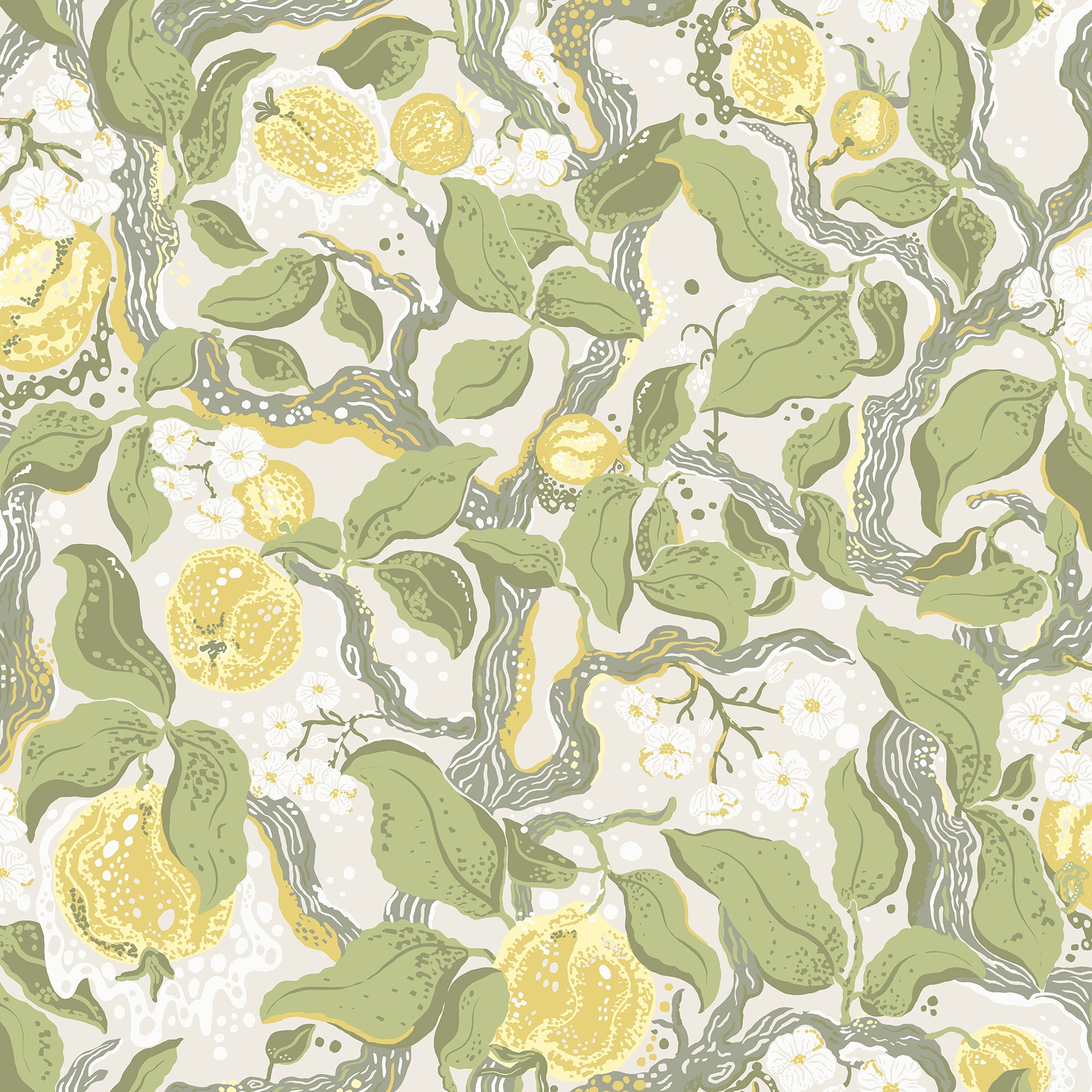 A-Street Prints Kort Yellow Fruit and Floral Wallpaper, 20.9-in by 33-ft