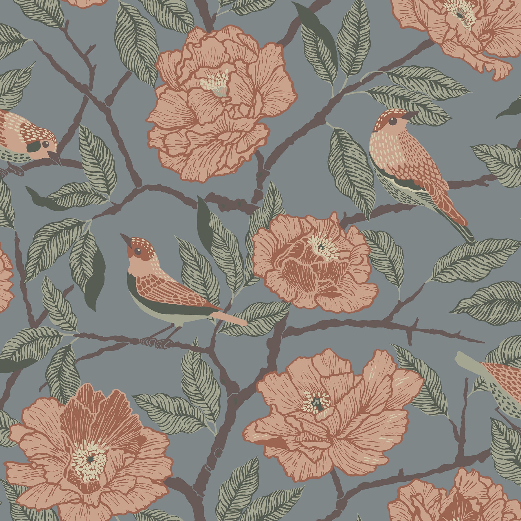 A-Street Prints Bernadina Blue Rosebush Wallpaper, 20.9-in by 33-ft