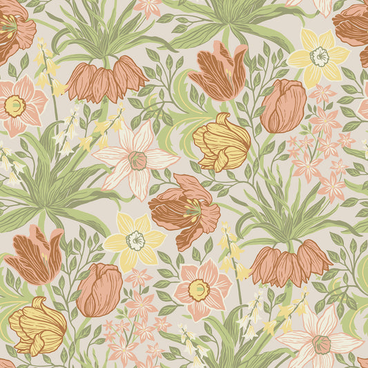 A-Street Prints Cecilia Chartreuse Tulip and Daffodil Wallpaper, 20.9-in by 33-ft