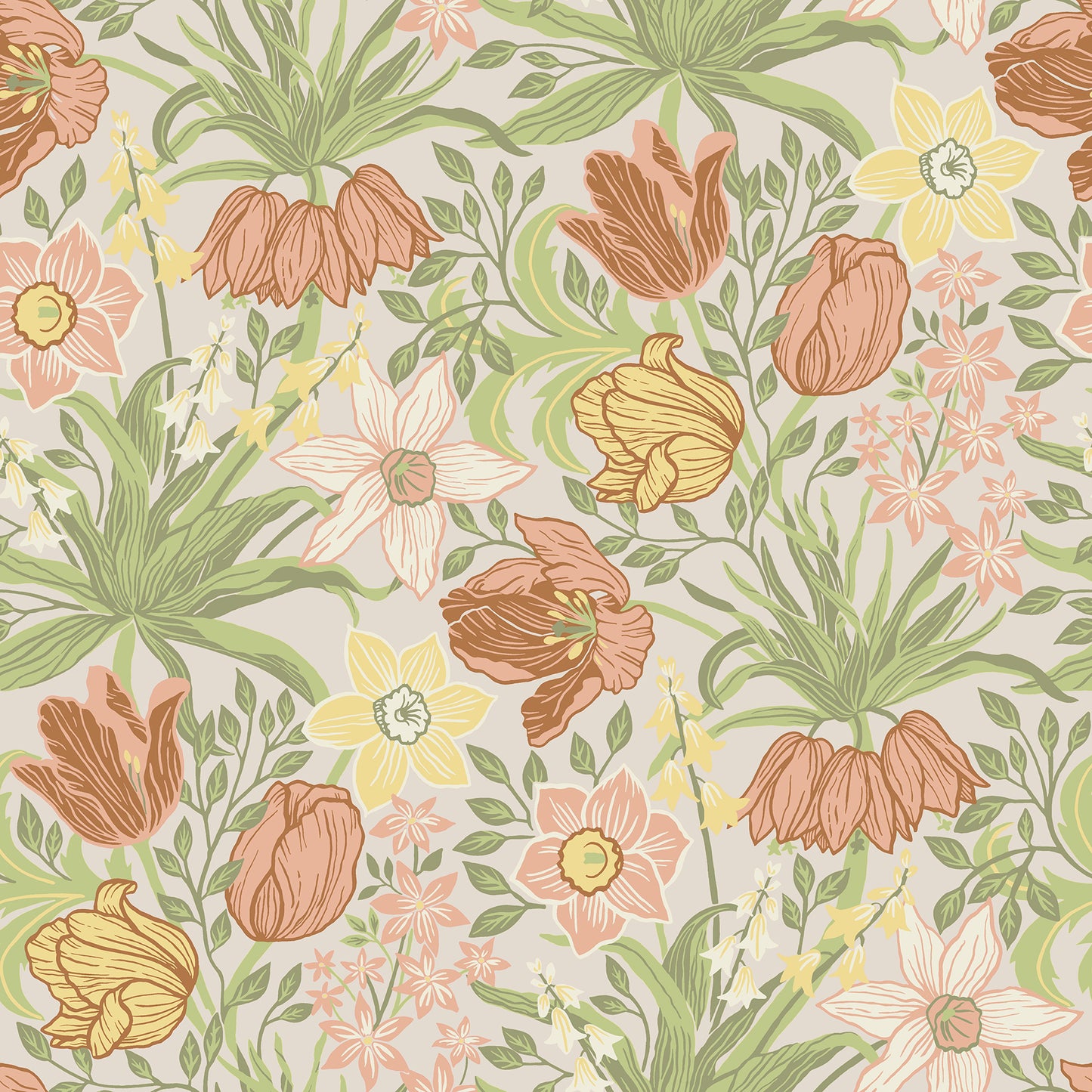 A-Street Prints Cecilia Chartreuse Tulip and Daffodil Wallpaper, 20.9-in by 33-ft