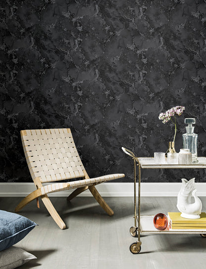 Advantage Grandin Black Marbled Wallpaper, 20.9-in by 33-ft