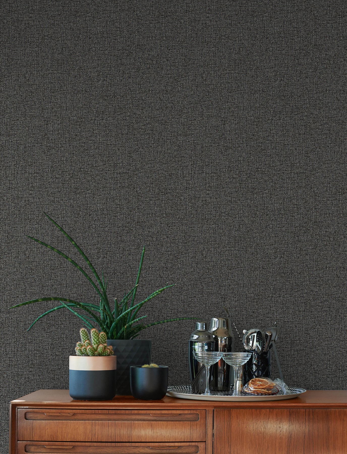 Advantage Hatton Black Faux Tweed Wallpaper, 20.9-in by 33-ft