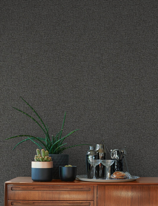 Advantage Hatton Black Faux Tweed Wallpaper, 20.9-in by 33-ft