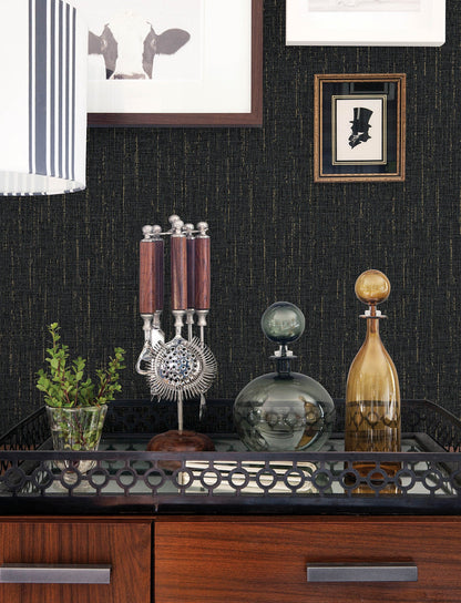 Advantage Sanburn Black Metallic Linen Wallpaper, 20.9-in by 33-ft