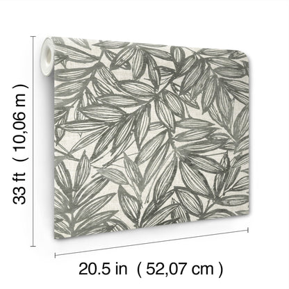 A-Street Prints Rhythmic Charcoal Leaf Wallpaper, 20.5-in by 33-ft