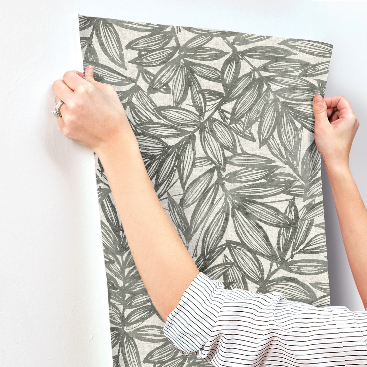 A-Street Prints Rhythmic Charcoal Leaf Wallpaper, 20.5-in by 33-ft