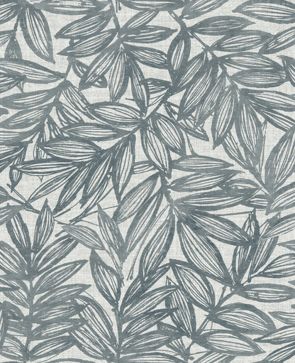 A-Street Prints Rhythmic Denim Leaf Wallpaper, 20.5-in by 33-ft