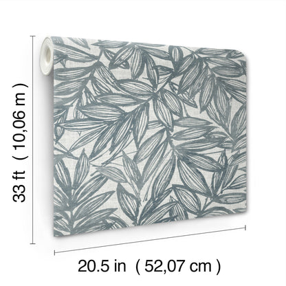 A-Street Prints Rhythmic Denim Leaf Wallpaper, 20.5-in by 33-ft