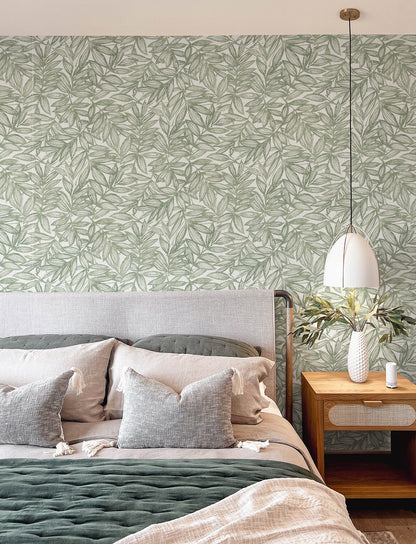 A-Street Prints Rhythmic Sage Leaf Wallpaper, 20.5-in by 33-ft