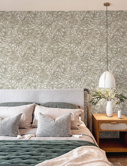 A-Street Prints Rhythmic Taupe Leaf Wallpaper, 20.5-in by 33-ft