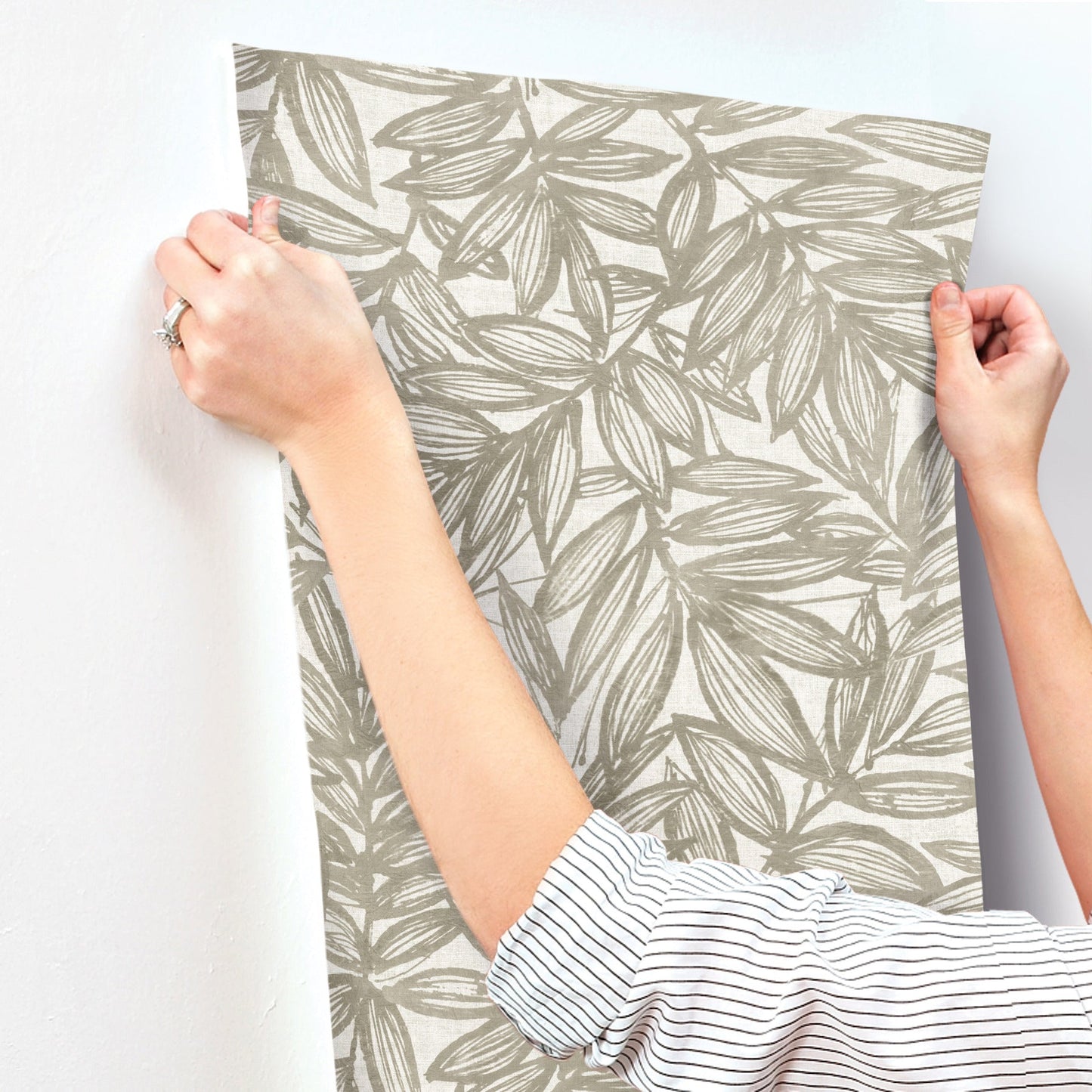 A-Street Prints Rhythmic Taupe Leaf Wallpaper, 20.5-in by 33-ft