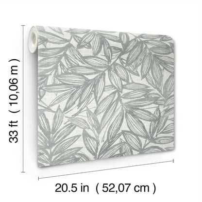 A-Street Prints Rhythmic Grey Leaf Wallpaper, 20.5-in by 33-ft