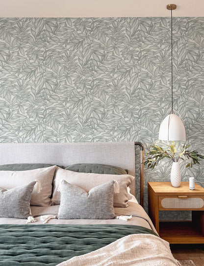 A-Street Prints Rhythmic Grey Leaf Wallpaper, 20.5-in by 33-ft