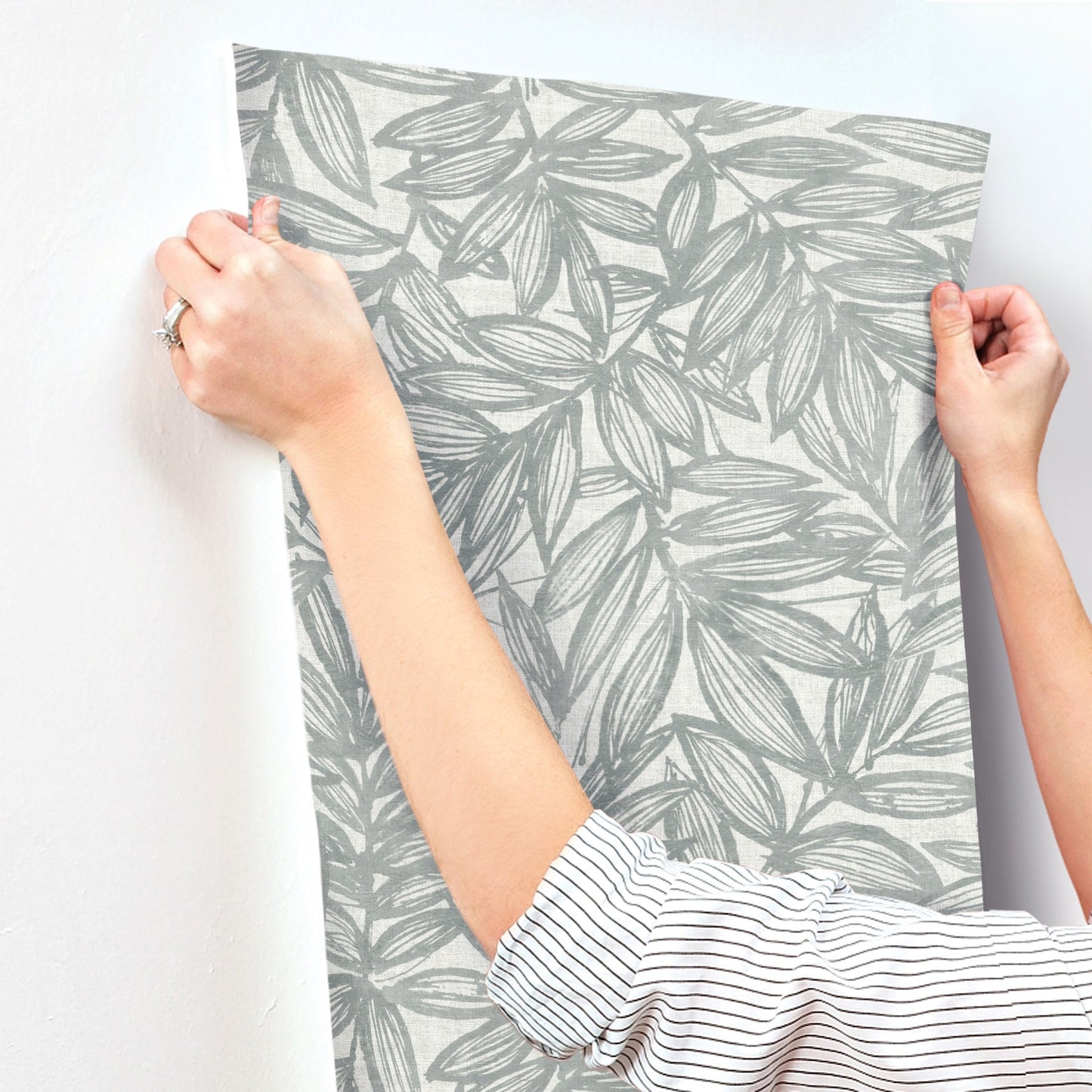 A-Street Prints Rhythmic Grey Leaf Wallpaper, 20.5-in by 33-ft