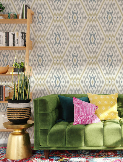 A-Street Prints Solola Chartreuse Ikat Wallpaper, 20.5-in by 33-ft