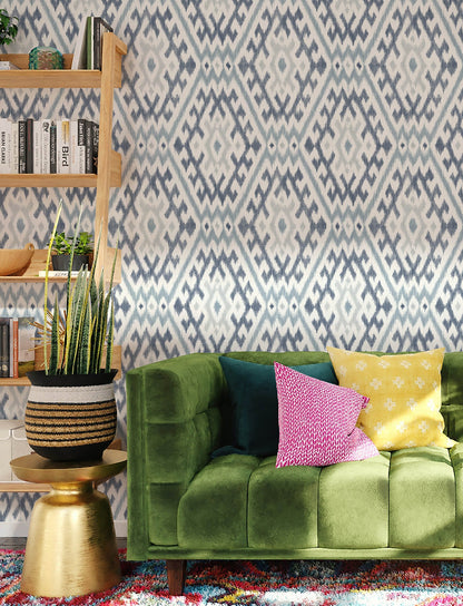 A-Street Prints Solola Blue Ikat Wallpaper, 20.5-in by 33-ft